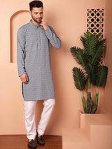 Gray Viscose Embroidered Kurta Pajama Set