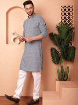 Gray Viscose Embroidered Kurta Pajama Set