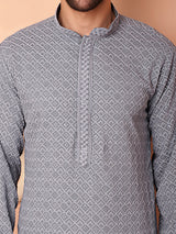 Gray Viscose Embroidered Kurta Pajama Set