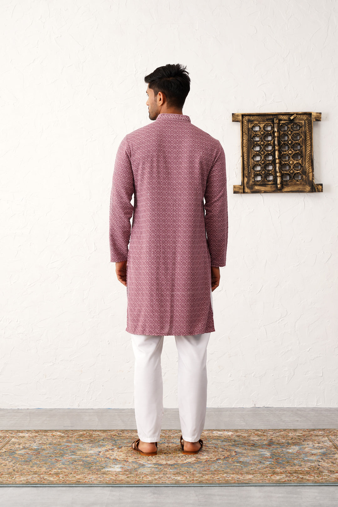 Burgundy Viscose Embroidered Kurta Pajama Set