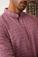 Burgundy Viscose Embroidered Kurta Pajama Set