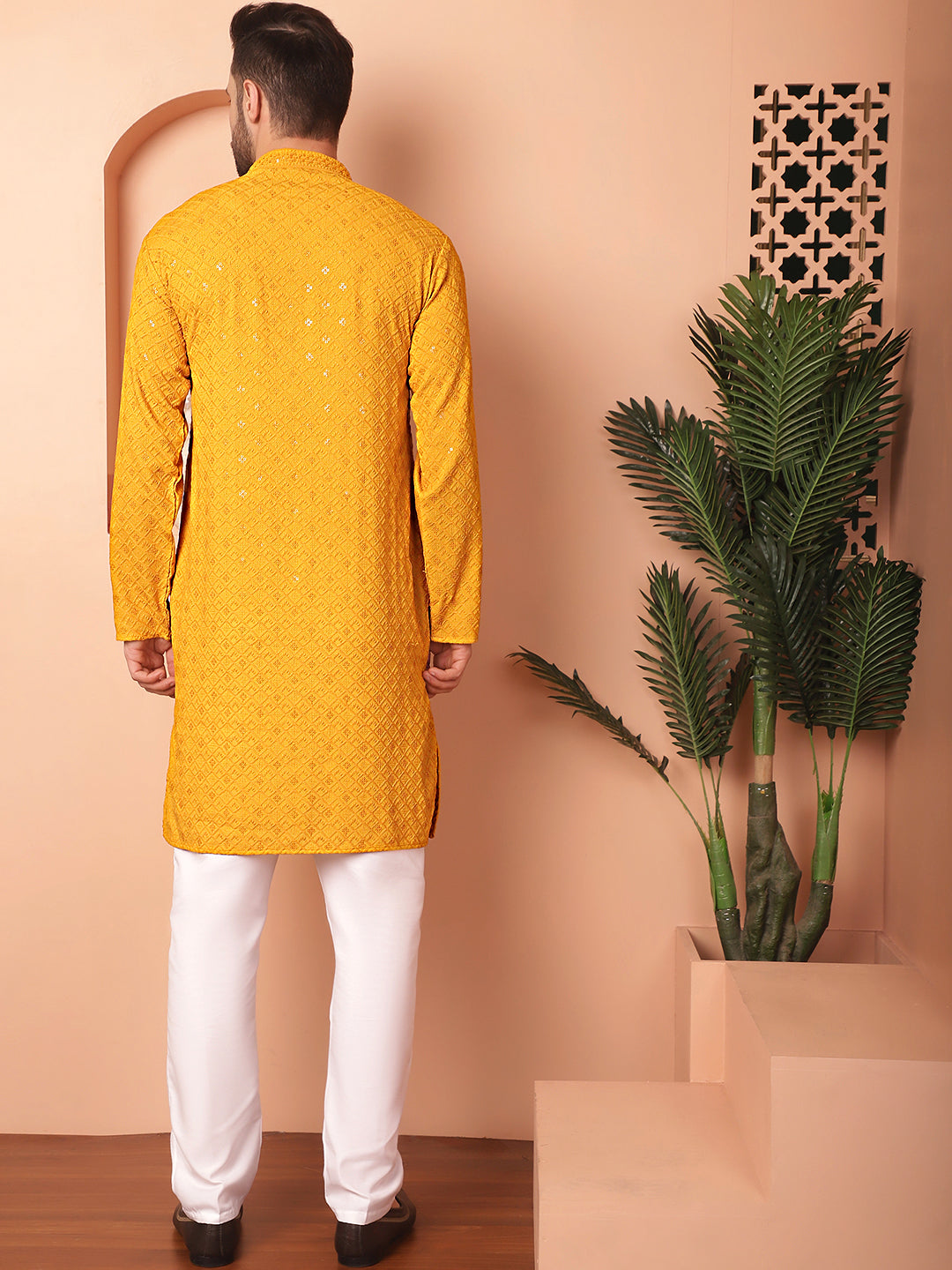 Yellow Viscose Embroidered Kurta Pajama Set