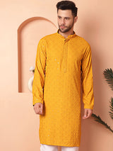 Yellow Viscose Embroidered Kurta Pajama Set