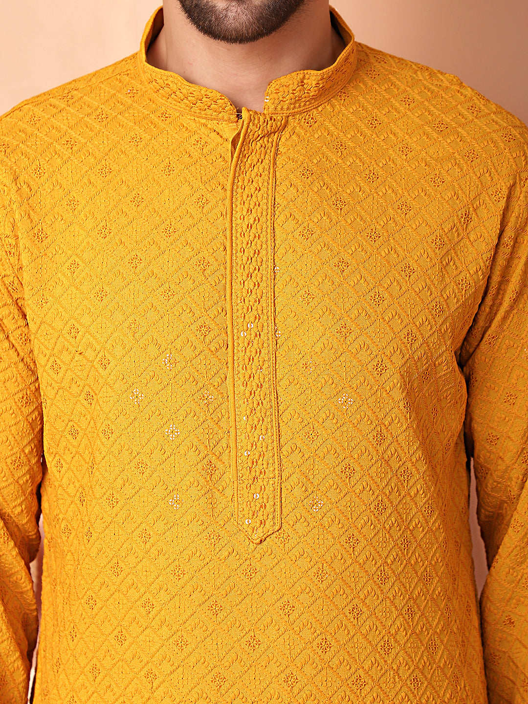 Yellow Viscose Embroidered Kurta Pajama Set