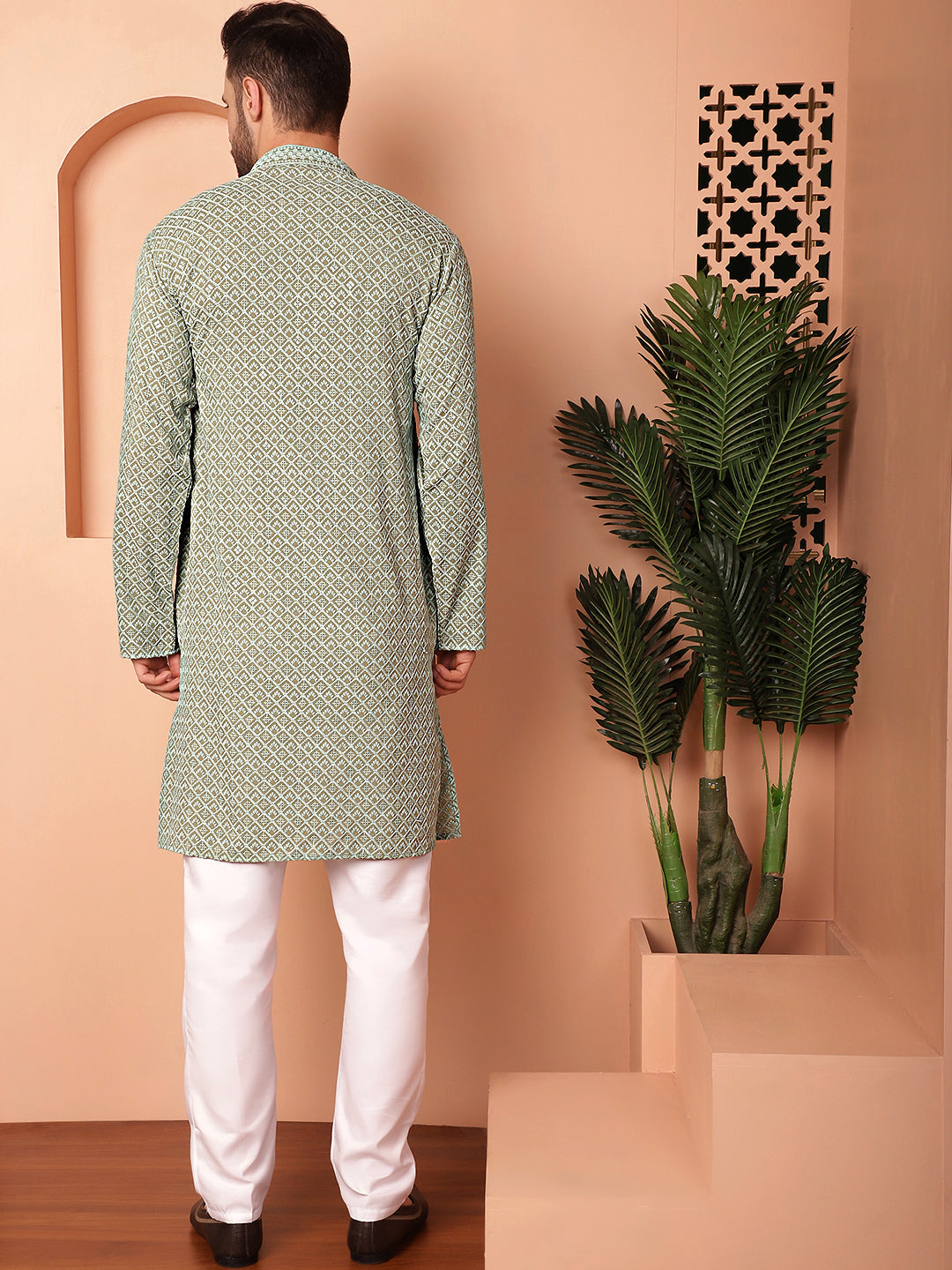 Green Viscose Embroidered Kurta Pajama Set