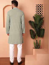 Green Viscose Embroidered Kurta Pajama Set