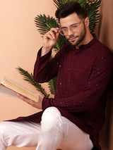 Burgundy Viscose Mirror Sequin Embroidered Kurta Pajama Set