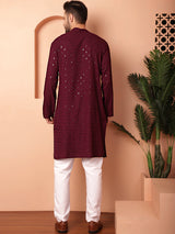 Burgundy Viscose Mirror Sequin Embroidered Kurta Pajama Set