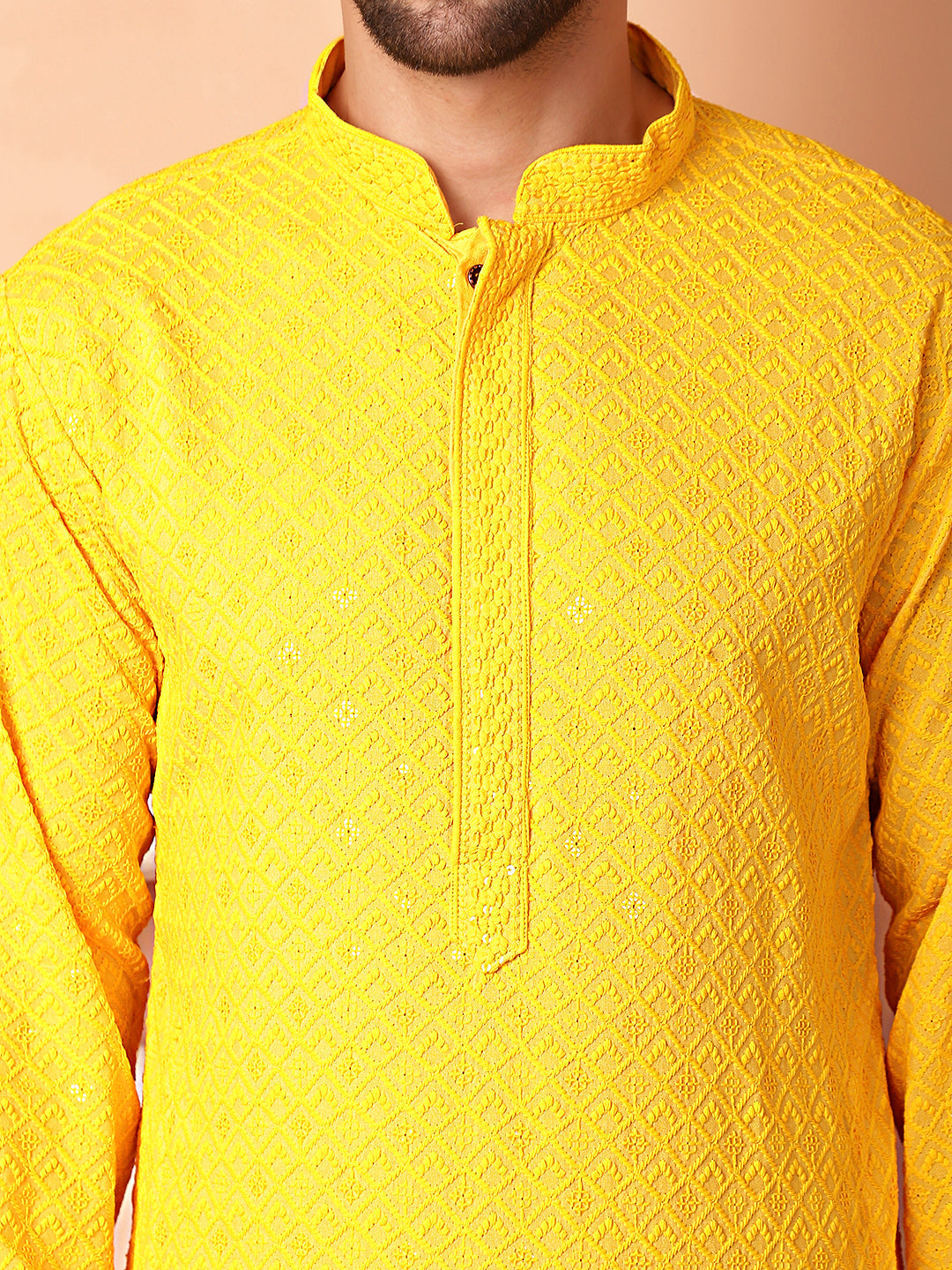 Yellow Viscose Embroidered Kurta Pajama Set