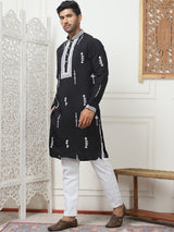 Black Silk Embroidered Kurta Pajama Set