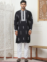 Black Silk Embroidered Kurta Pajama Set