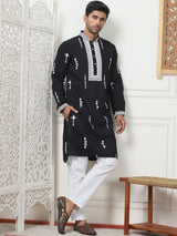 Black Silk Embroidered Kurta Pajama Set