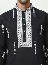 Black Silk Embroidered Kurta Pajama Set