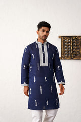 Navy Blue Silk Embroidered Kurta Pajama Set