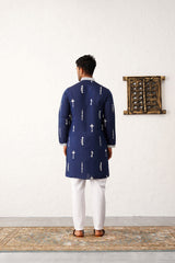 Navy Blue Silk Embroidered Kurta Pajama Set