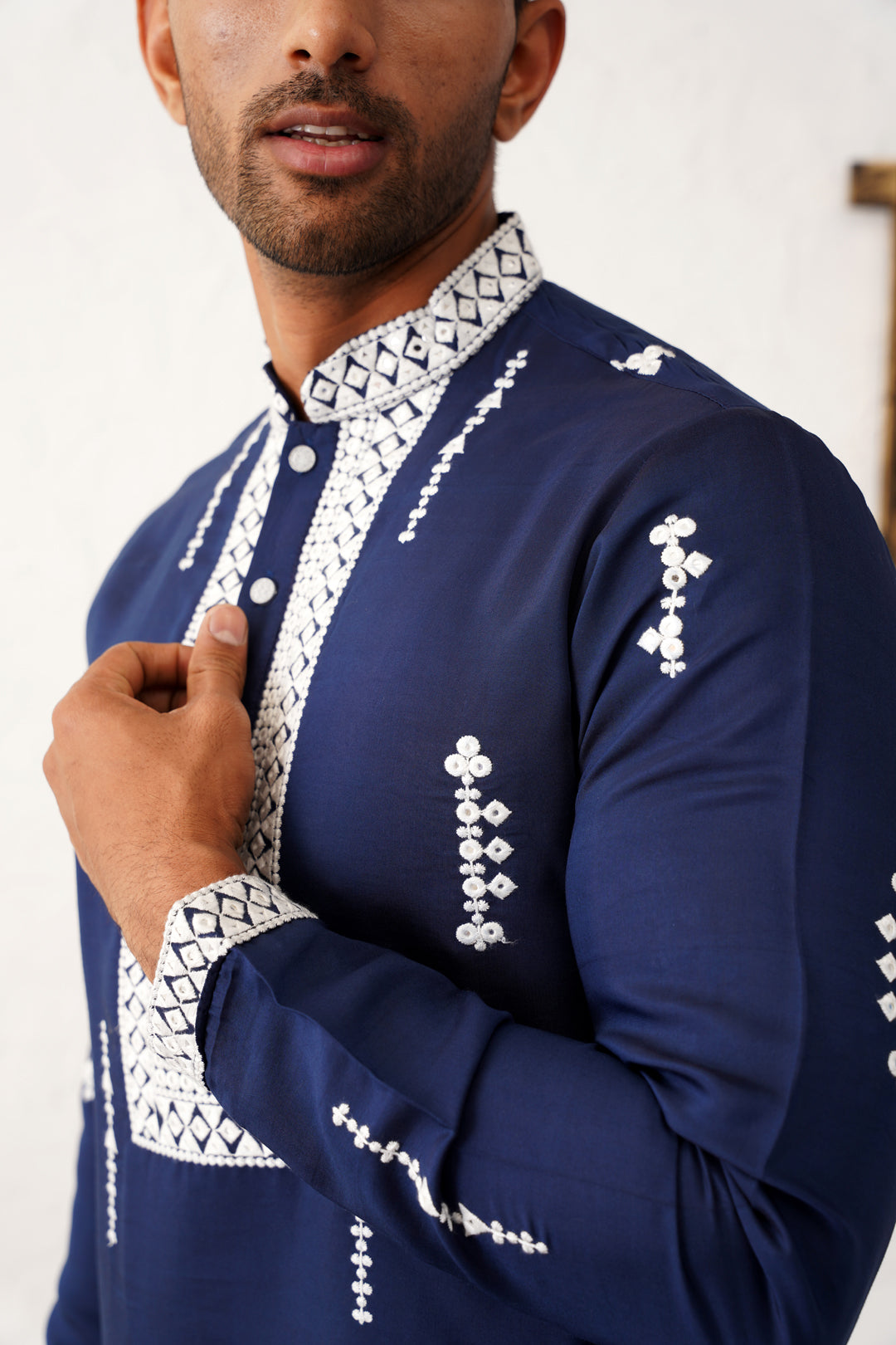 Navy Blue Silk Embroidered Kurta Pajama Set