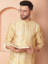 Beige Silk Mirror Sequin Embroidered Kurta Pajama Set