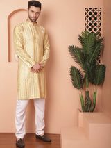 Beige Silk Mirror Sequin Embroidered Kurta Pajama Set