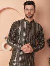 Black Silk Embroidered Kurta Pajama Set