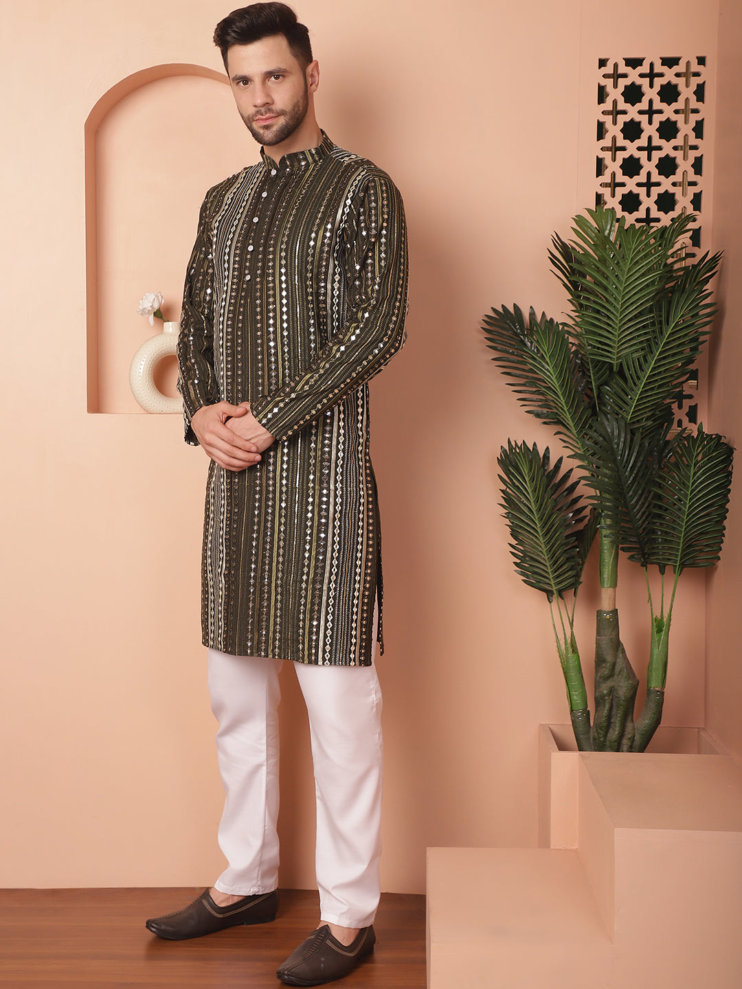 Black Silk Embroidered Kurta Pajama Set