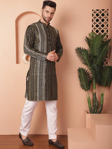 Black Silk Embroidered Kurta Pajama Set