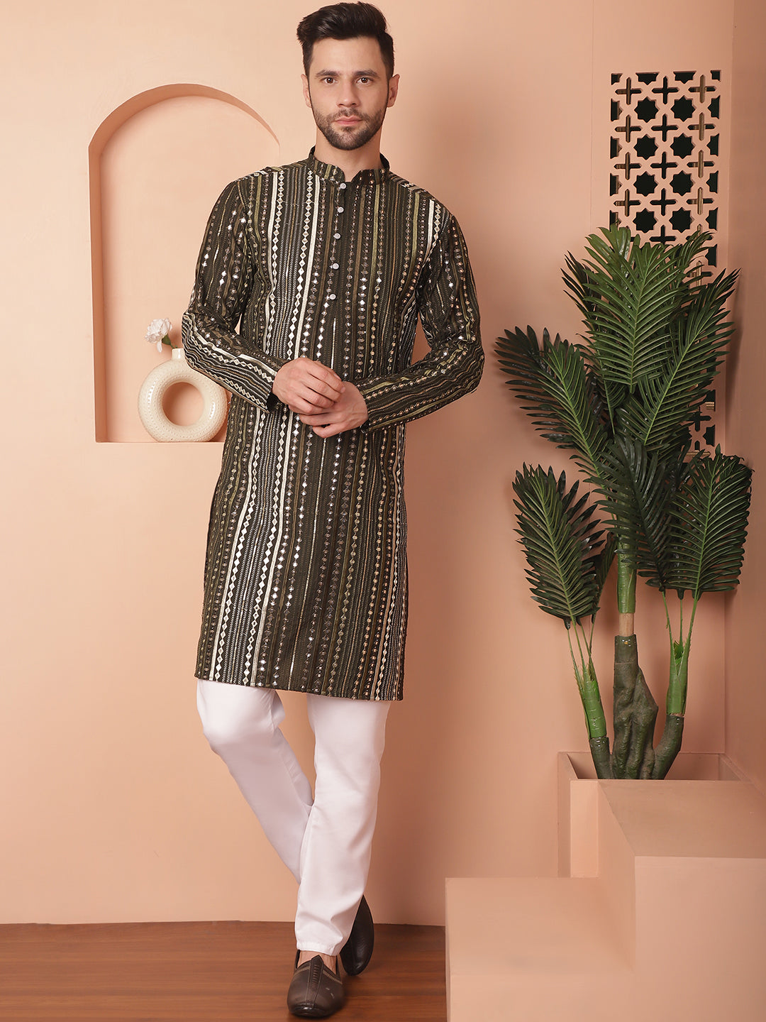 Black Silk Embroidered Kurta Pajama Set