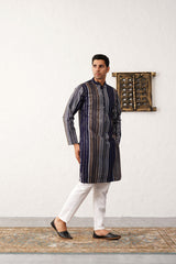 Navy Blue Silk Mirror Sequin Embroidered Kurta Pajama Set