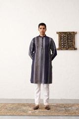 Navy Blue Silk Mirror Sequin Embroidered Kurta Pajama Set