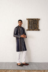 Navy Blue Silk Mirror Sequin Embroidered Kurta Pajama Set