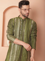 Green Silk Embroidered Kurta Pajama Set