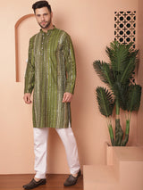 Green Silk Embroidered Kurta Pajama Set