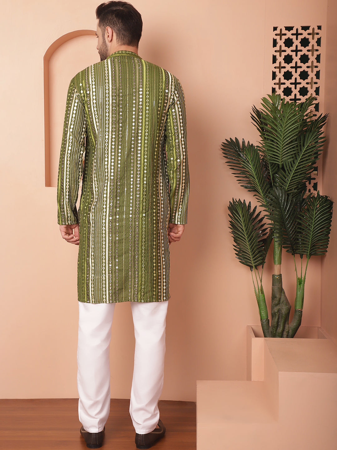 Green Silk Embroidered Kurta Pajama Set