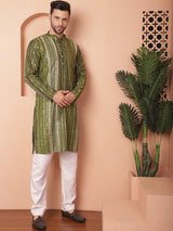 Green Silk Embroidered Kurta Pajama Set