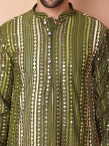 Green Silk Embroidered Kurta Pajama Set