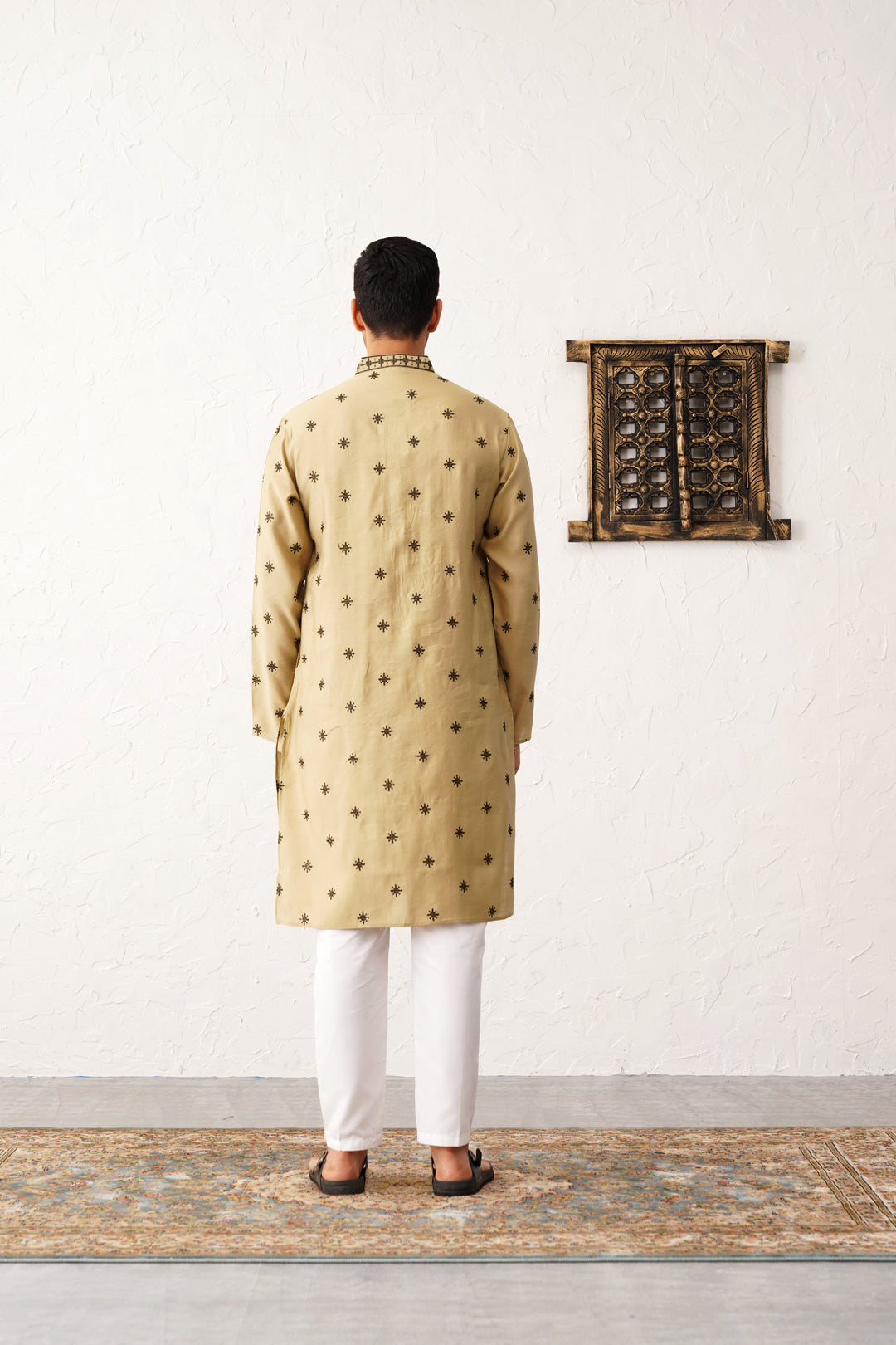 Beige Silk Embroidered Kurta Pajama Set