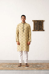 Beige Silk Embroidered Kurta Pajama Set