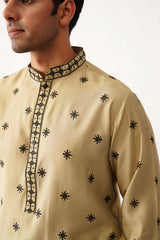 Beige Silk Embroidered Kurta Pajama Set