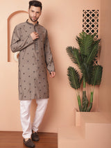 Gray Silk Embroidered Kurta Pajama Set