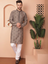 Gray Silk Embroidered Kurta Pajama Set