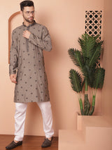 Gray Silk Embroidered Kurta Pajama Set