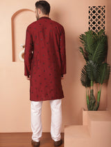 Red Silk Mirror Sequin Embroidered Kurta Pajama Set