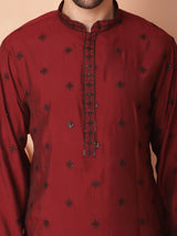 Red Silk Mirror Sequin Embroidered Kurta Pajama Set