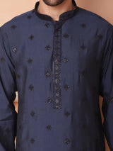 Navy Blue Silk Mirror Sequin Embroidered Kurta Pajama Set