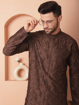 Brown Silk Sequin Embroidered Kurta Pajama Set