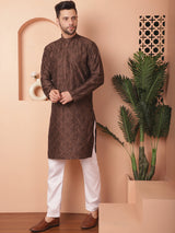 Brown Silk Sequin Embroidered Kurta Pajama Set