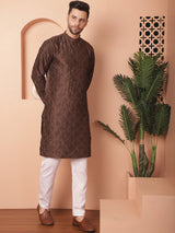 Brown Silk Sequin Embroidered Kurta Pajama Set