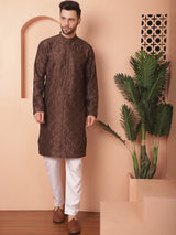 Brown Silk Sequin Embroidered Kurta Pajama Set