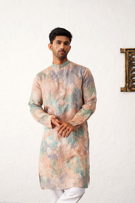 Multi-Color Cotton Ombre Embroidered Kurta Pajama Set