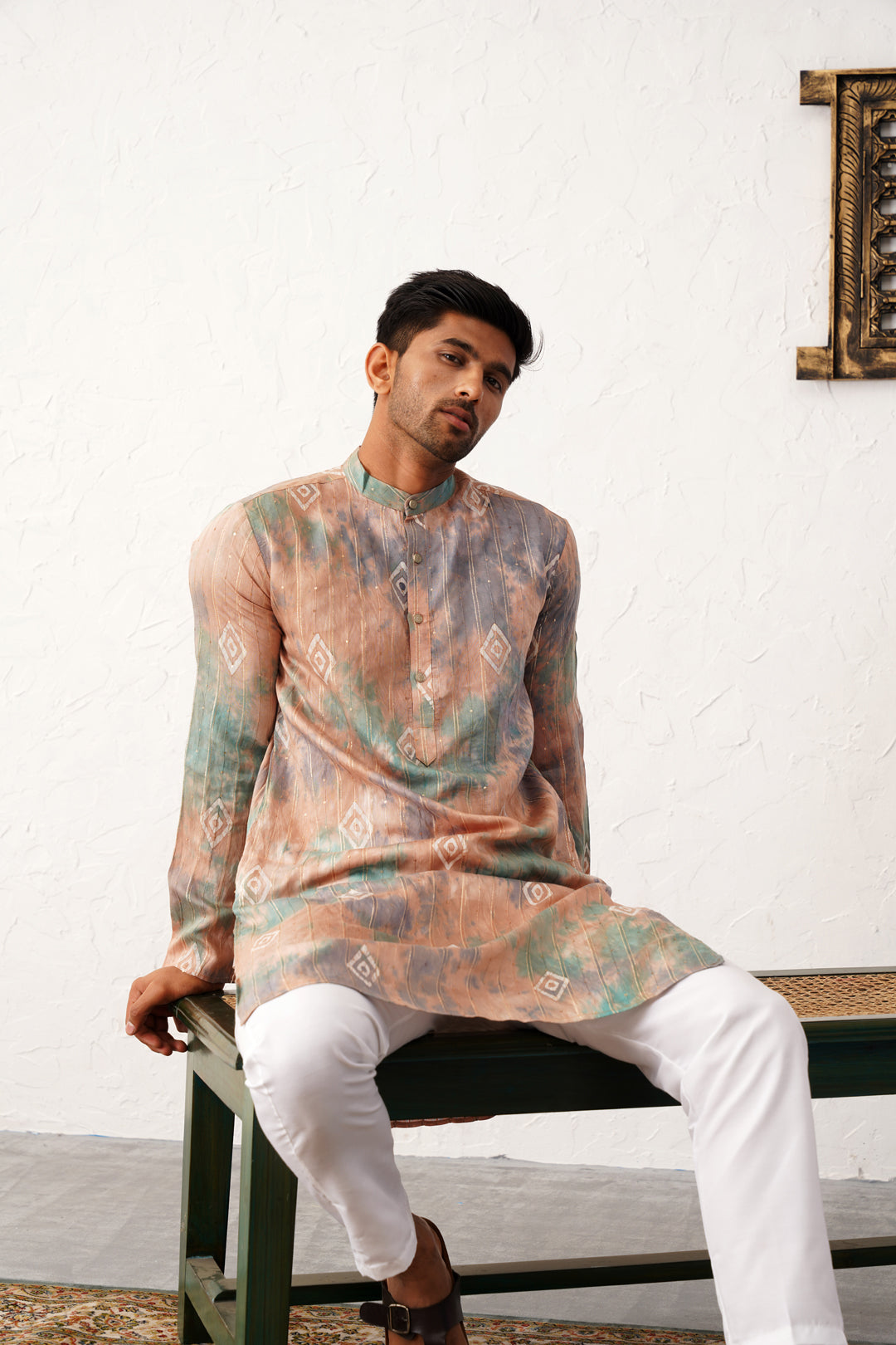 Multi-Color Cotton Ombre Embroidered Kurta Pajama Set