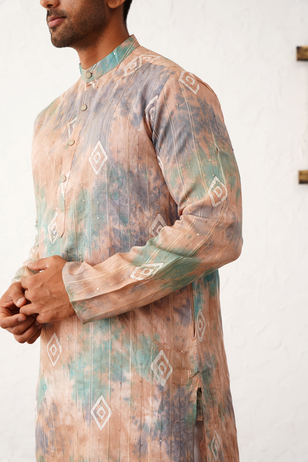 Multi-Color Cotton Ombre Embroidered Kurta Pajama Set